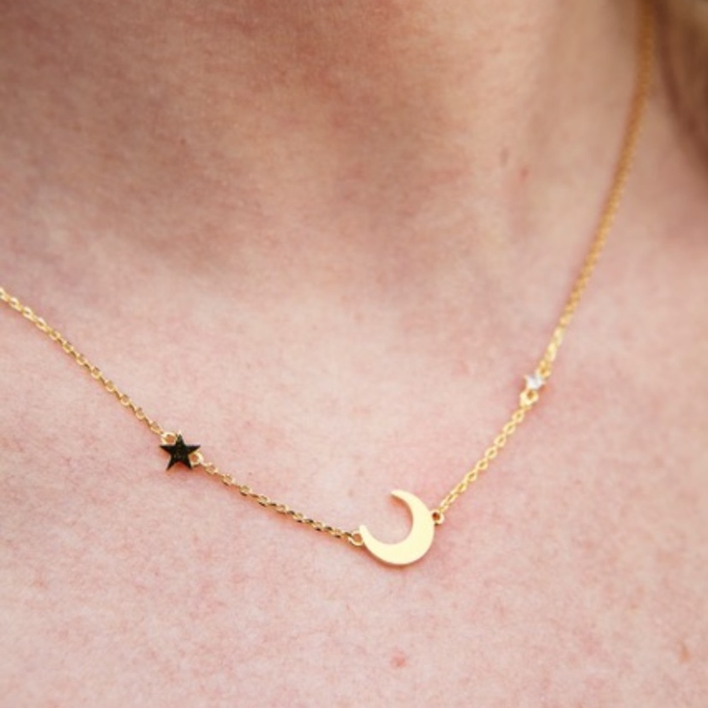 Crescent Moon and Star Delicate Gold Necklace